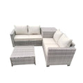 Salon de jardin d'angle 4 places en résine tressée avec coffre de rangement gris et beige LIAM