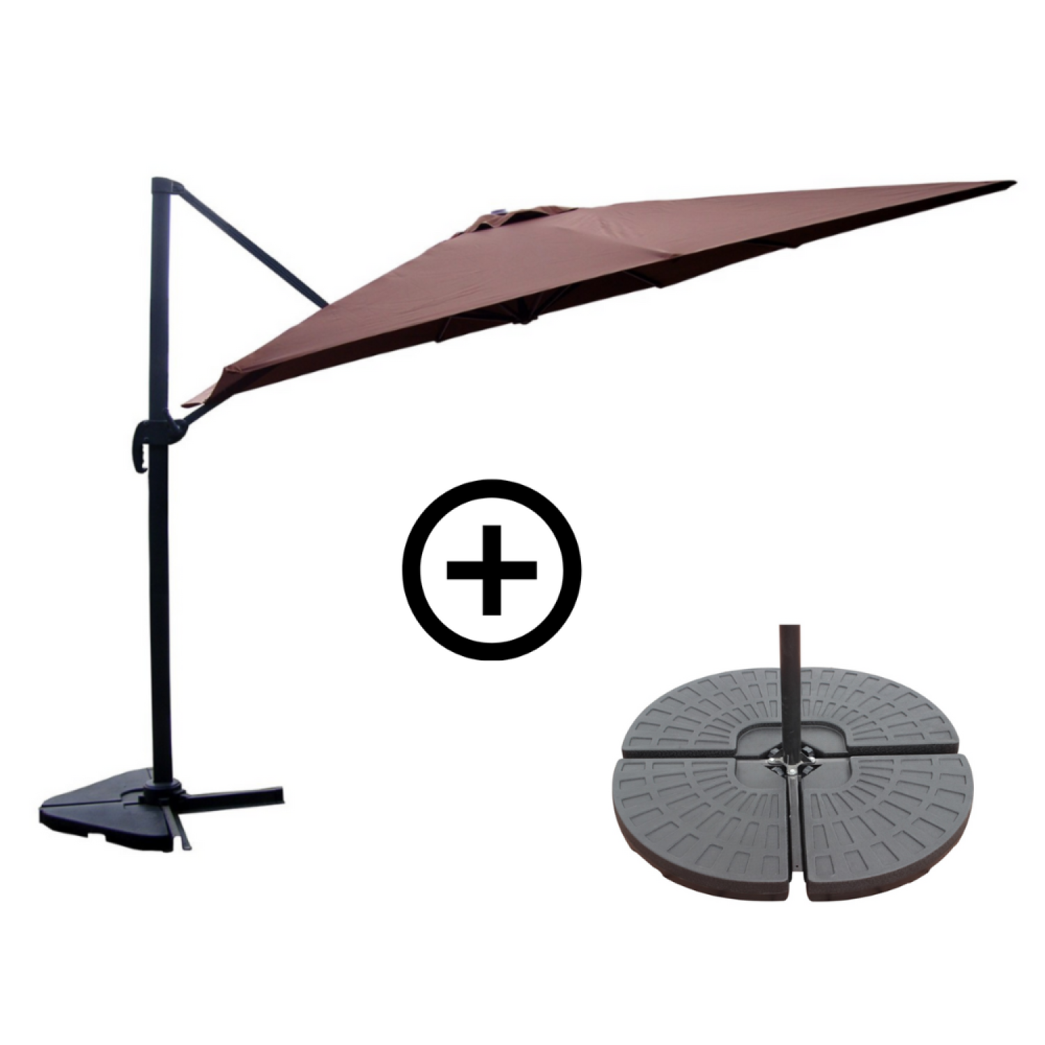 Ensemble parasol marron 3x4m et 4 dalles à lester NAVIA