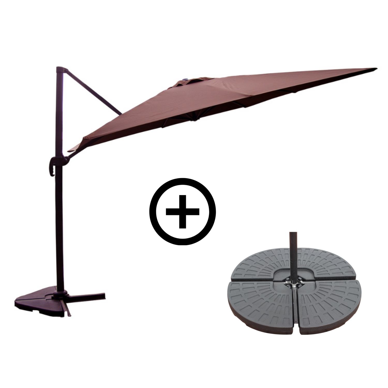 Ensemble parasol marron 3x3m et 4 dalles à lester RAFAELA