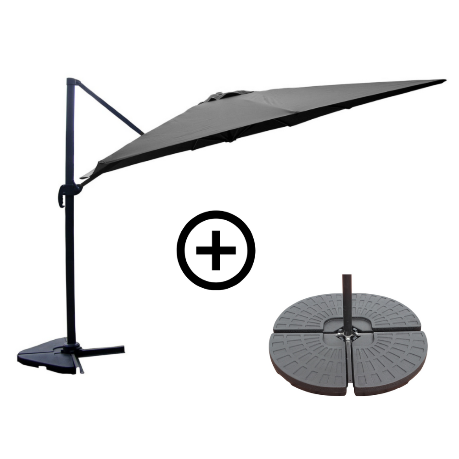 Ensemble parasol gris 3x4m et 4 dalles à lester NAVIA