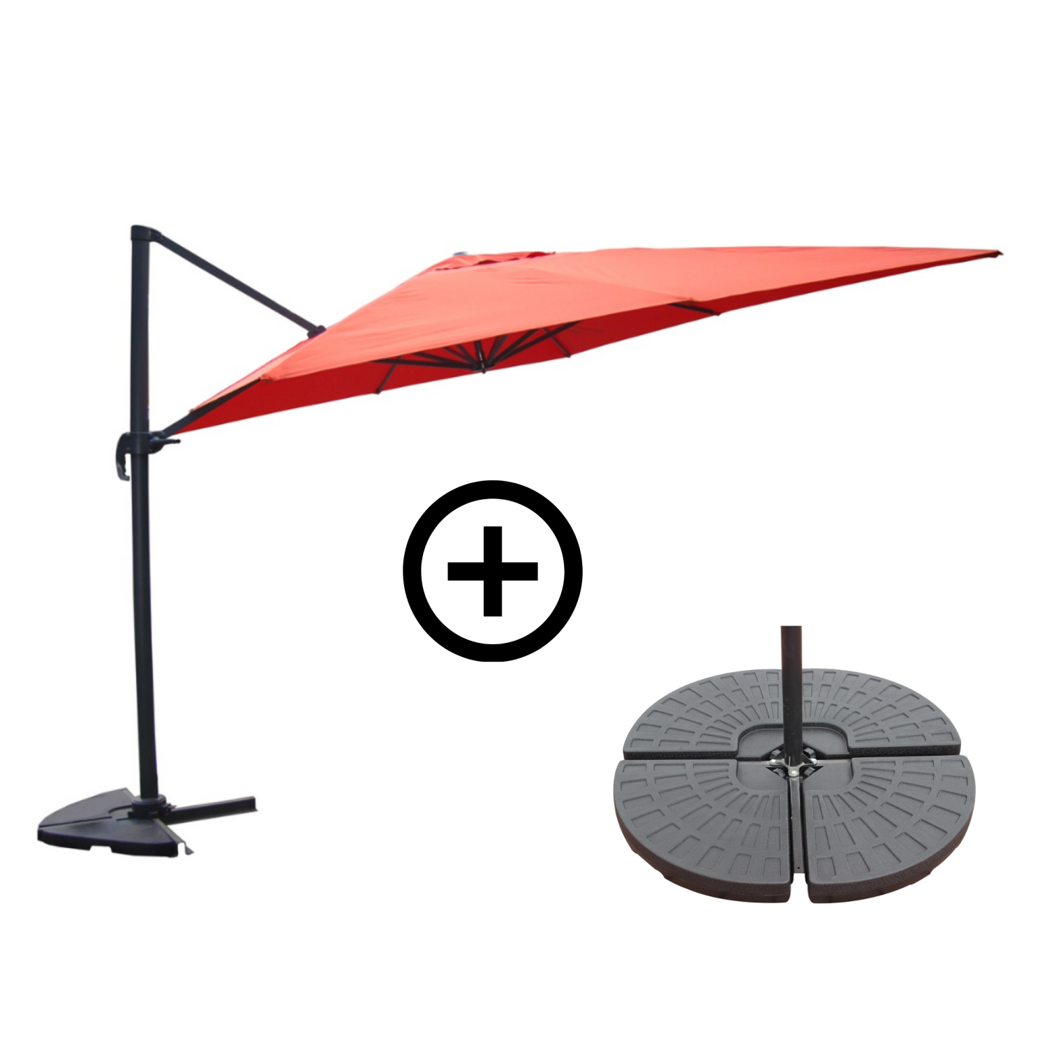 Ensemble parasol terracotta 3x3m et 4 dalles à lester RAFAELA