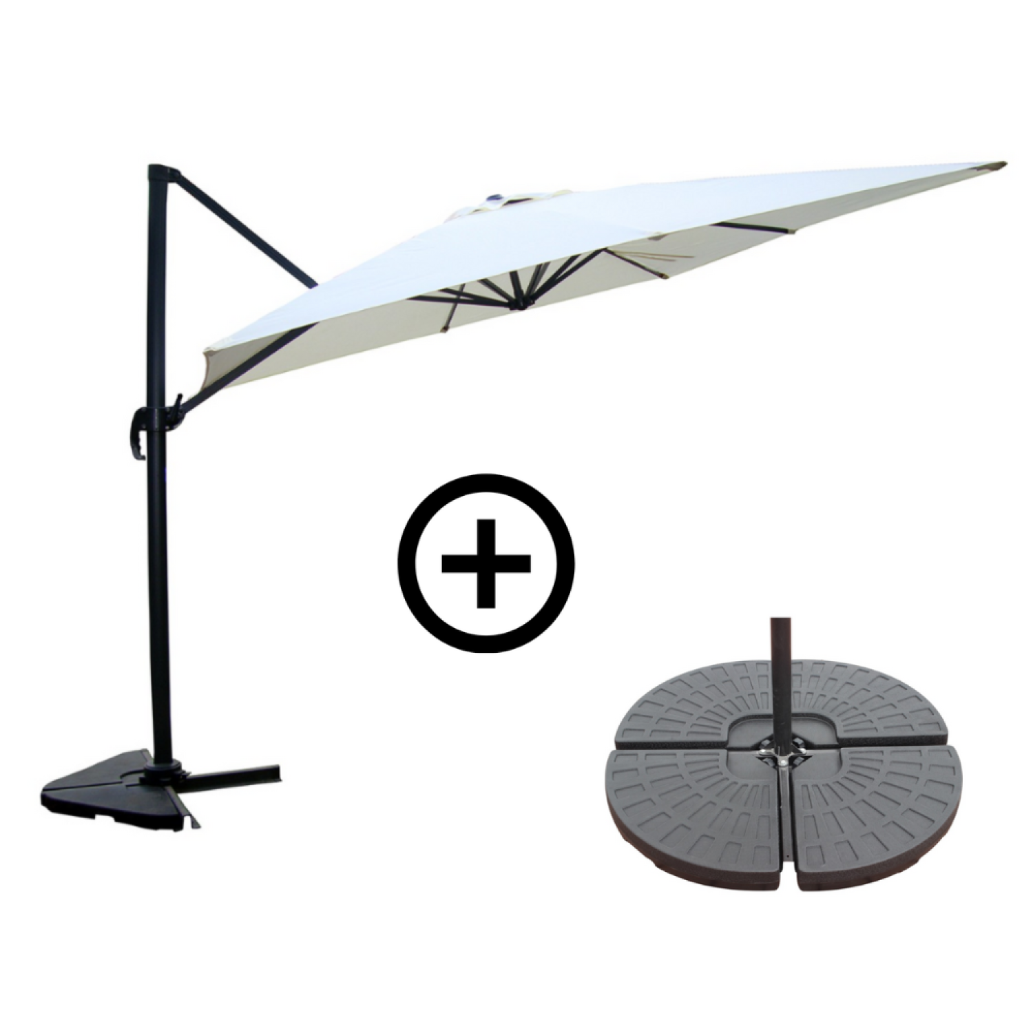 Ensemble parasol écru 3x3m et 4 dalles à lester RAFAELA