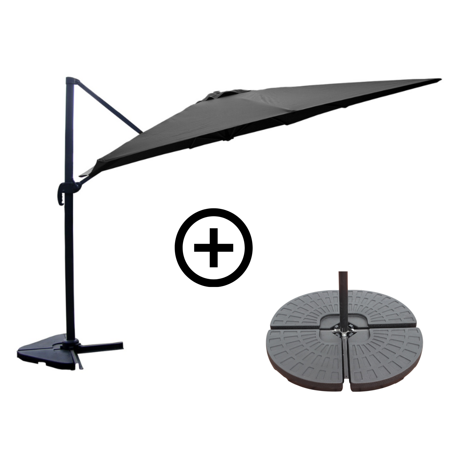 Ensemble parasol gris 3x3m et 4 dalles à lester RAFAELA