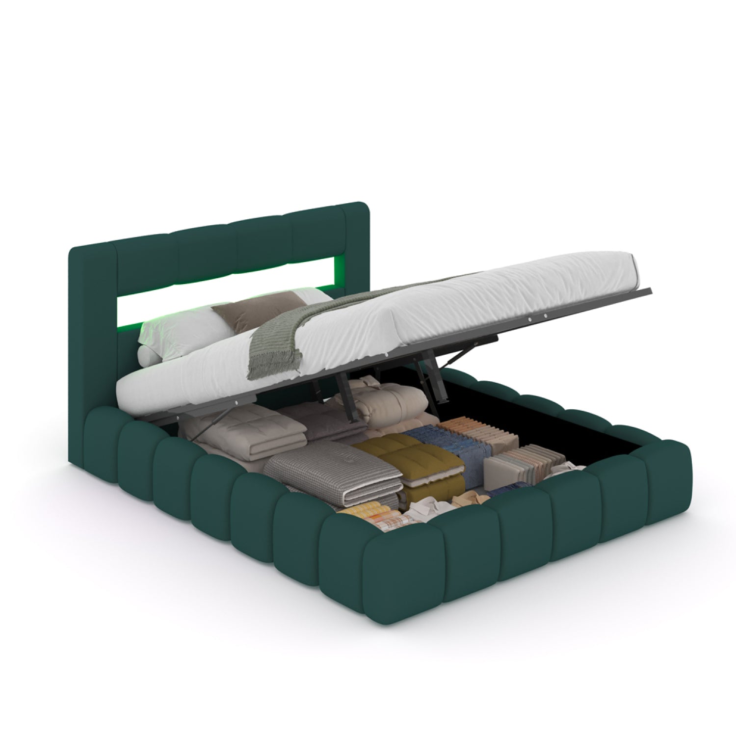 undefined Lit coffre style nuage LED 160x200cm velours vert