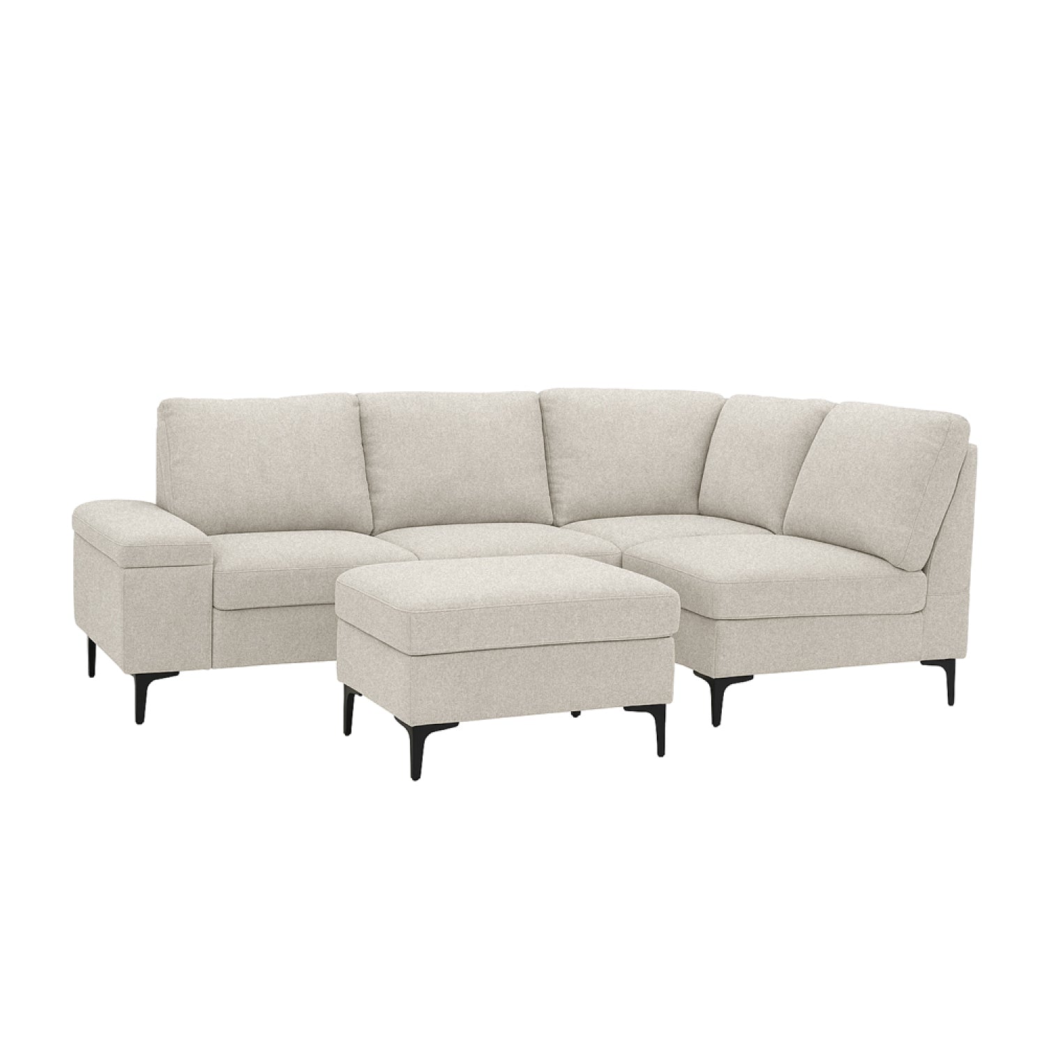 Canapé d'angle 4/5 places en tissu chenille beige avec pouf SPERLONGA