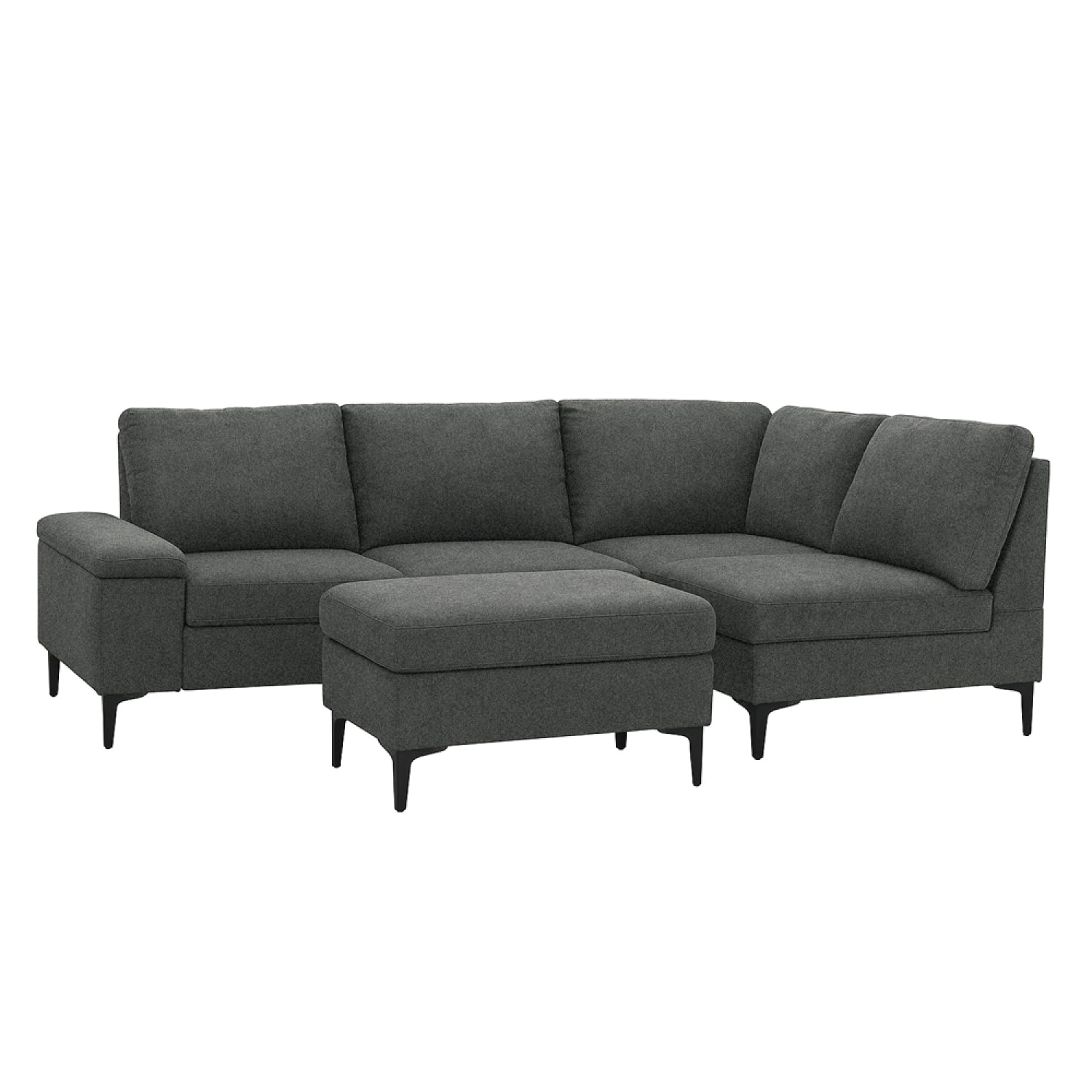 Canapé d'angle 4/5 places en tissu chenille gris anthracite avec pouf SPERLONGA