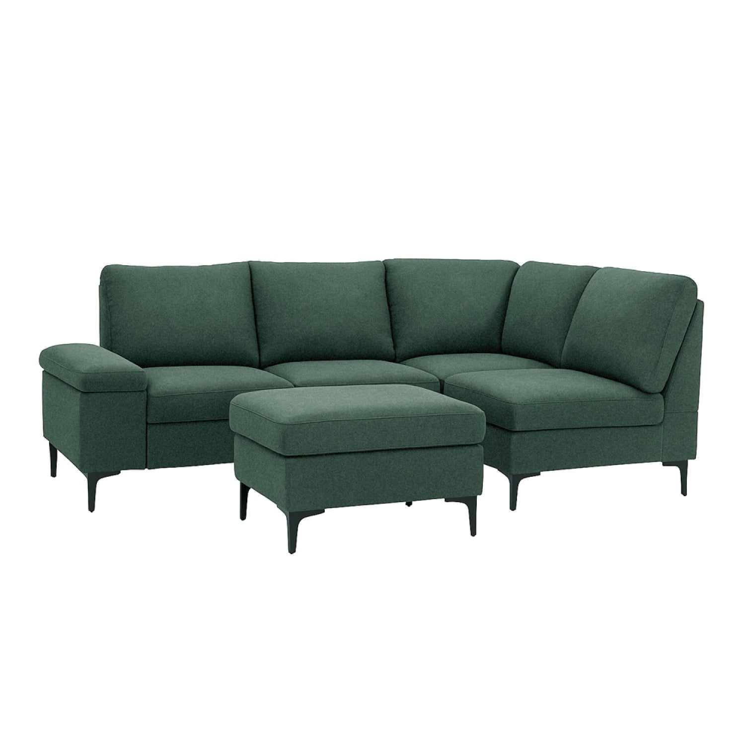 Canapé d'angle 4/5 places en tissu chenille vert avec pouf SPERLONGA