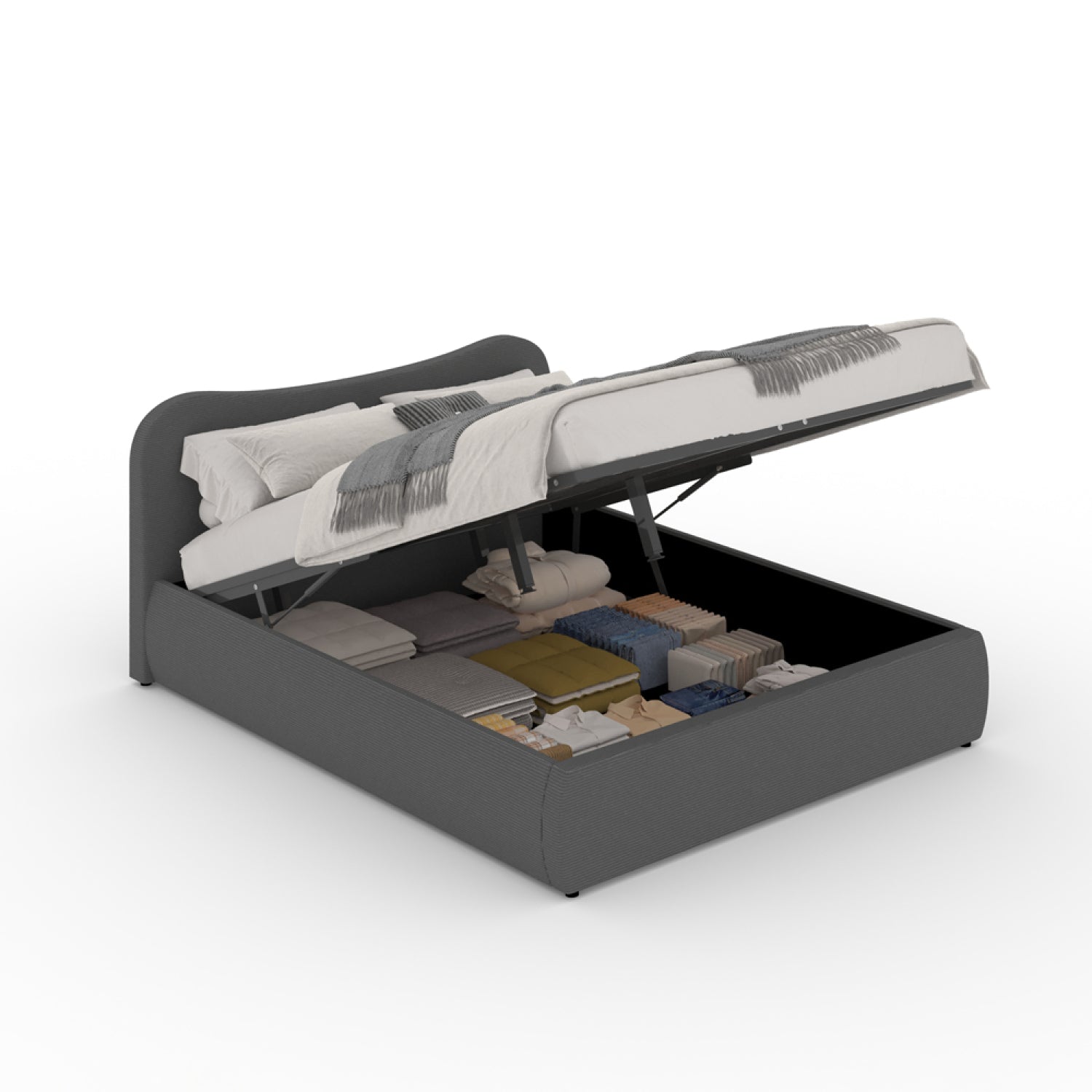 undefined Lit coffre 160x200cm design arrondi velours côtelé gris