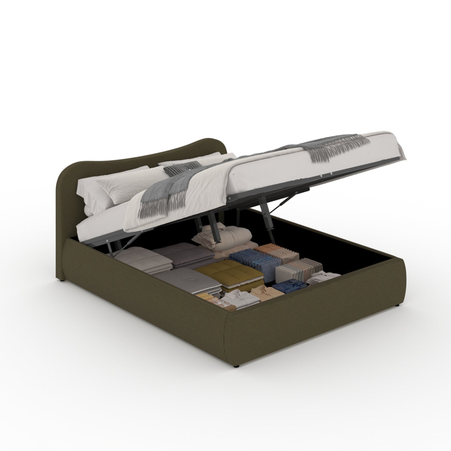 undefined Lit coffre 160x200cm design arrondi velours côtelé vert