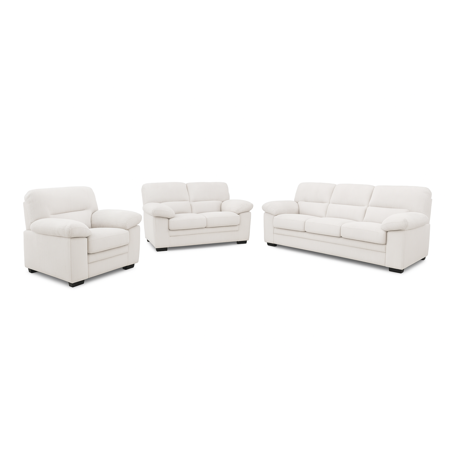 Canapé 3 places + 2 places + fauteuil en velours côtelé beige MATHEW