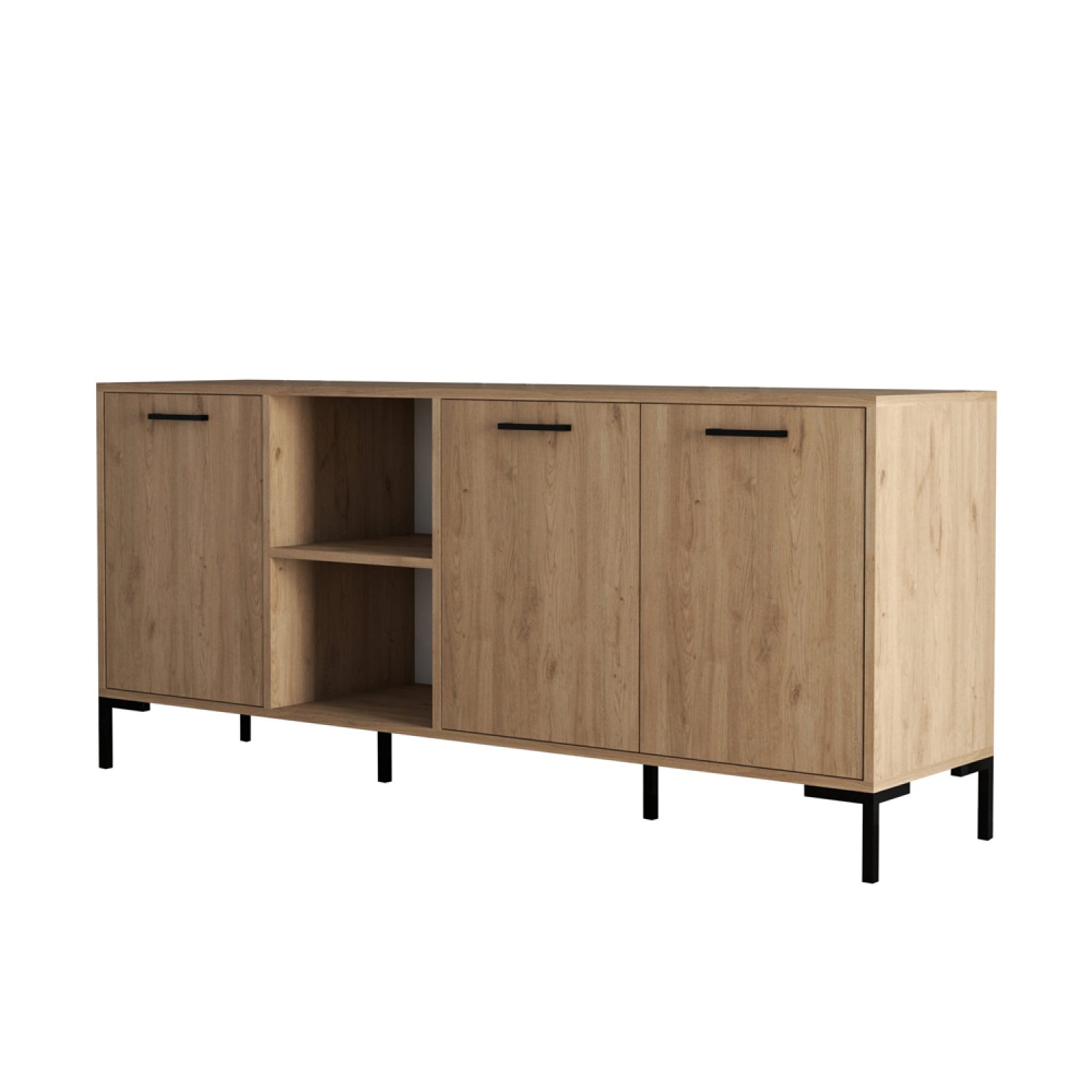 Buffet 3 portes et 2 niches finition bois et métal noir 180x80cm TIRANA
