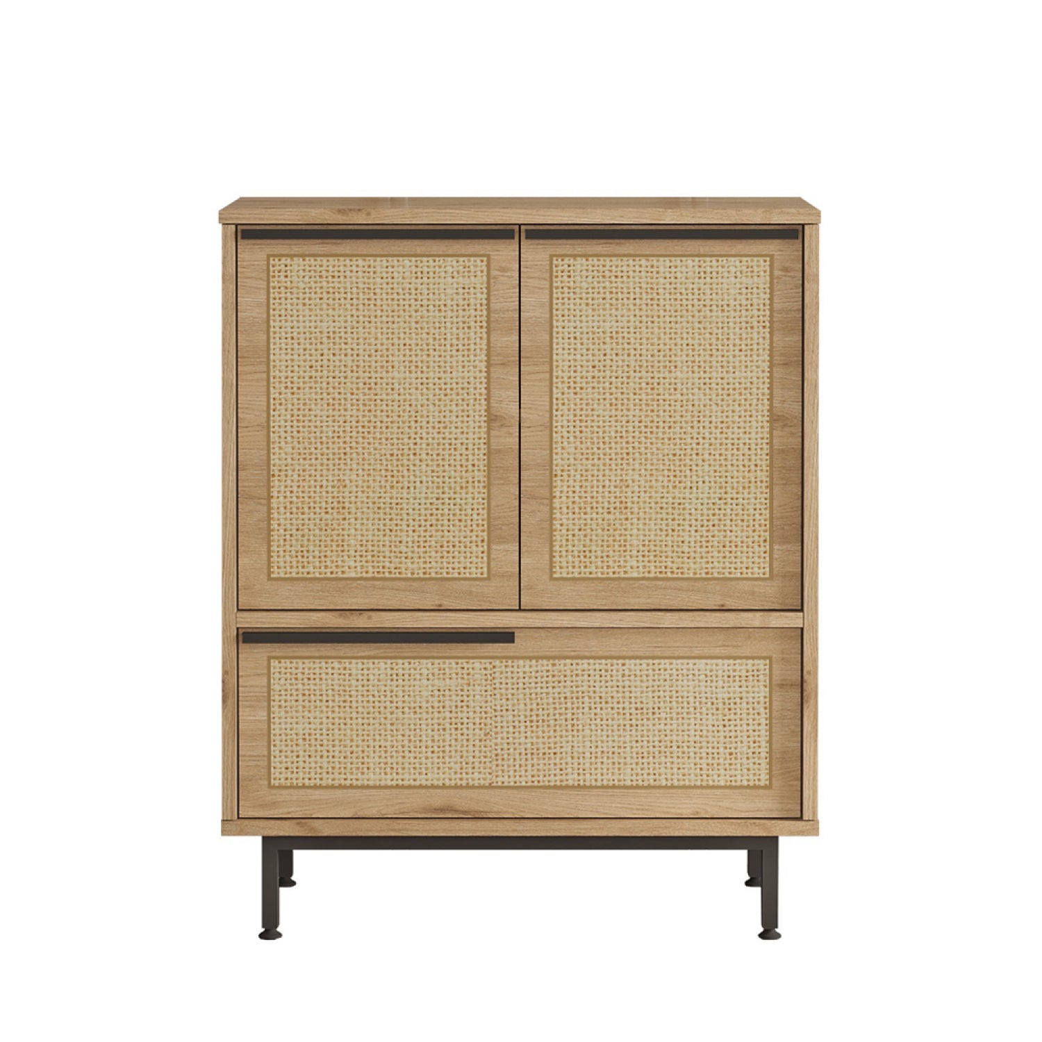 Meuble à chaussures 3 portes finition bois effet cannage 75x90cm ARONA