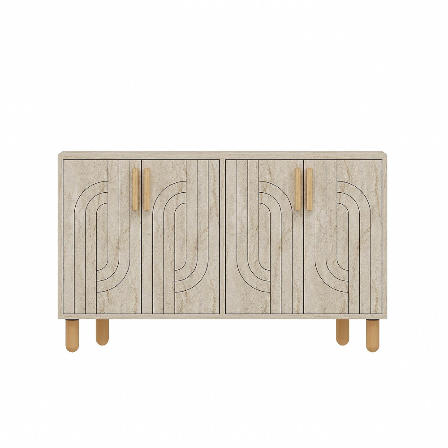 Buffet à 4 portes effet travertin nervuré 120x73cm EMILE