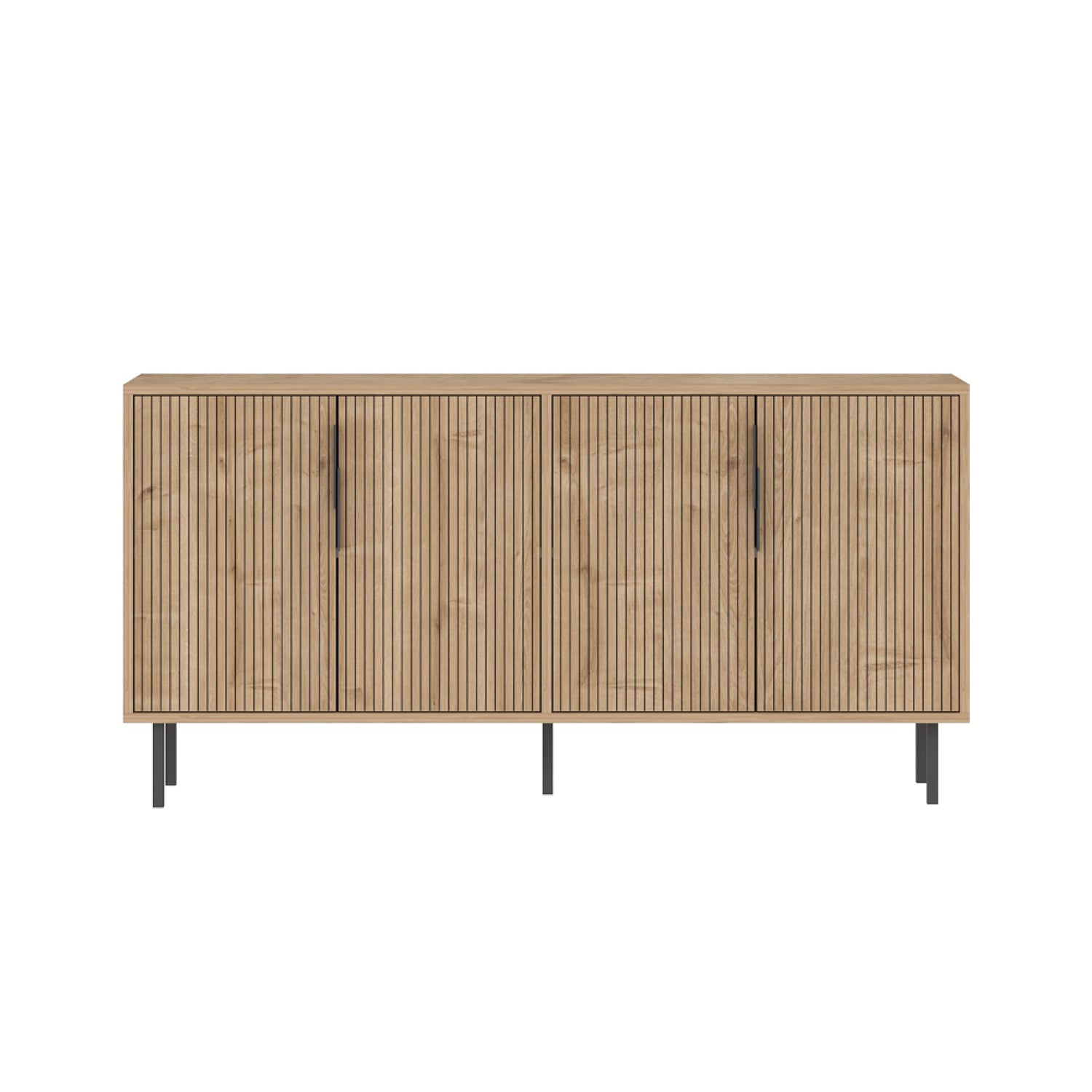Buffet cannelé 4 portes aspect bois 150x75cm RHODES