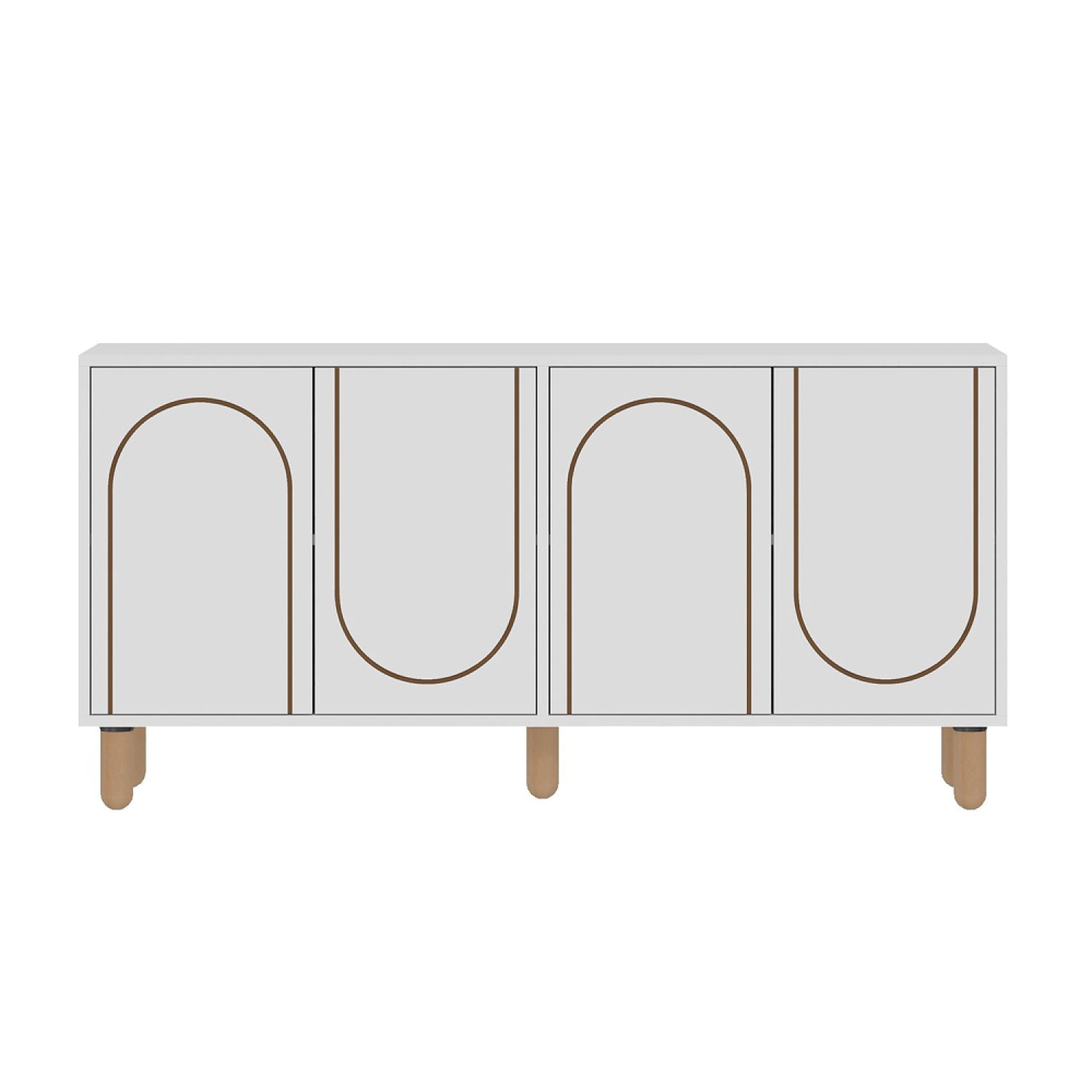 Buffet 4 portes blanc design graphique 150x73cm VINET