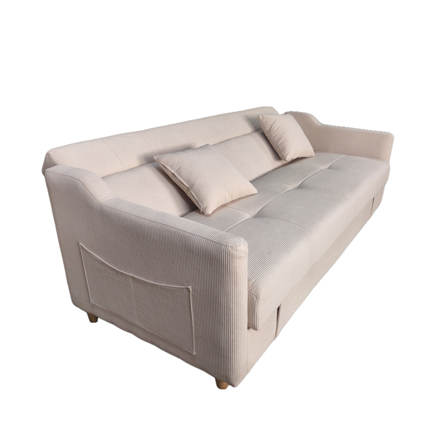 Canapé convertible avec coffre en velours cotelé beige 3 places BAKAR