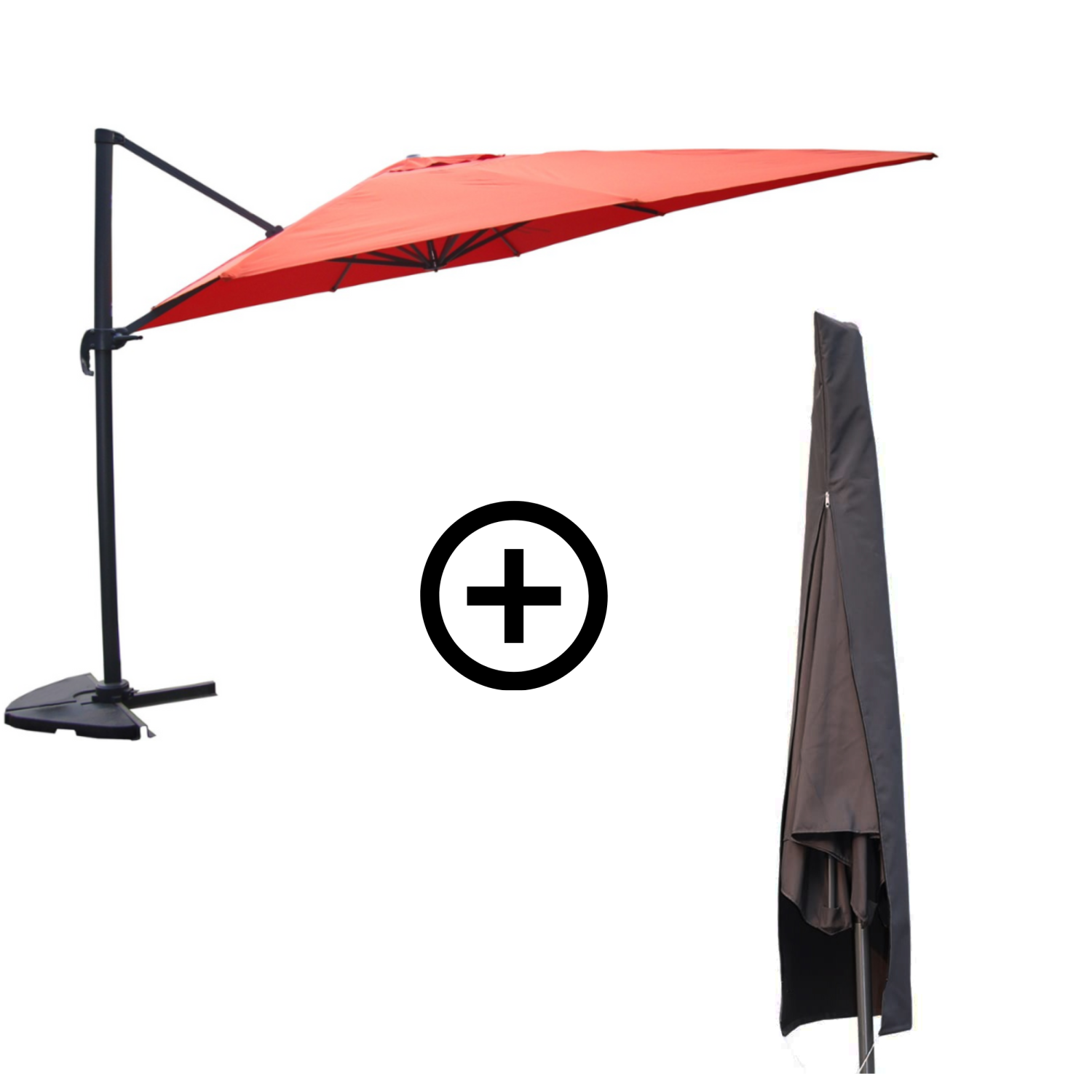 Bundle parasol 3x4m déporté rotatif terracotta + housse NAVIA