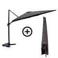 Bundle parasol 3x4m déporté rotatif gris + housse NAVIA