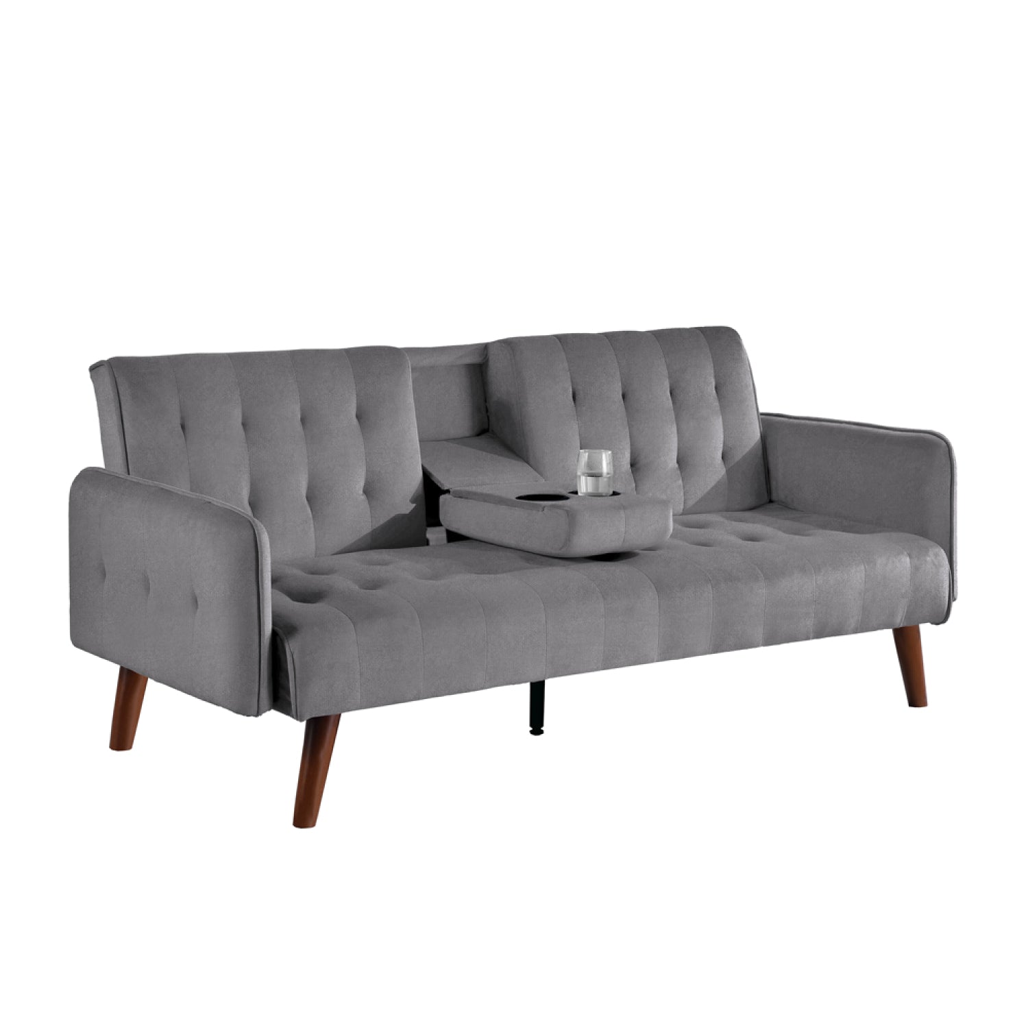 undefined Canapé 3 places convertible en velours avec tablette centrale rabattable gris