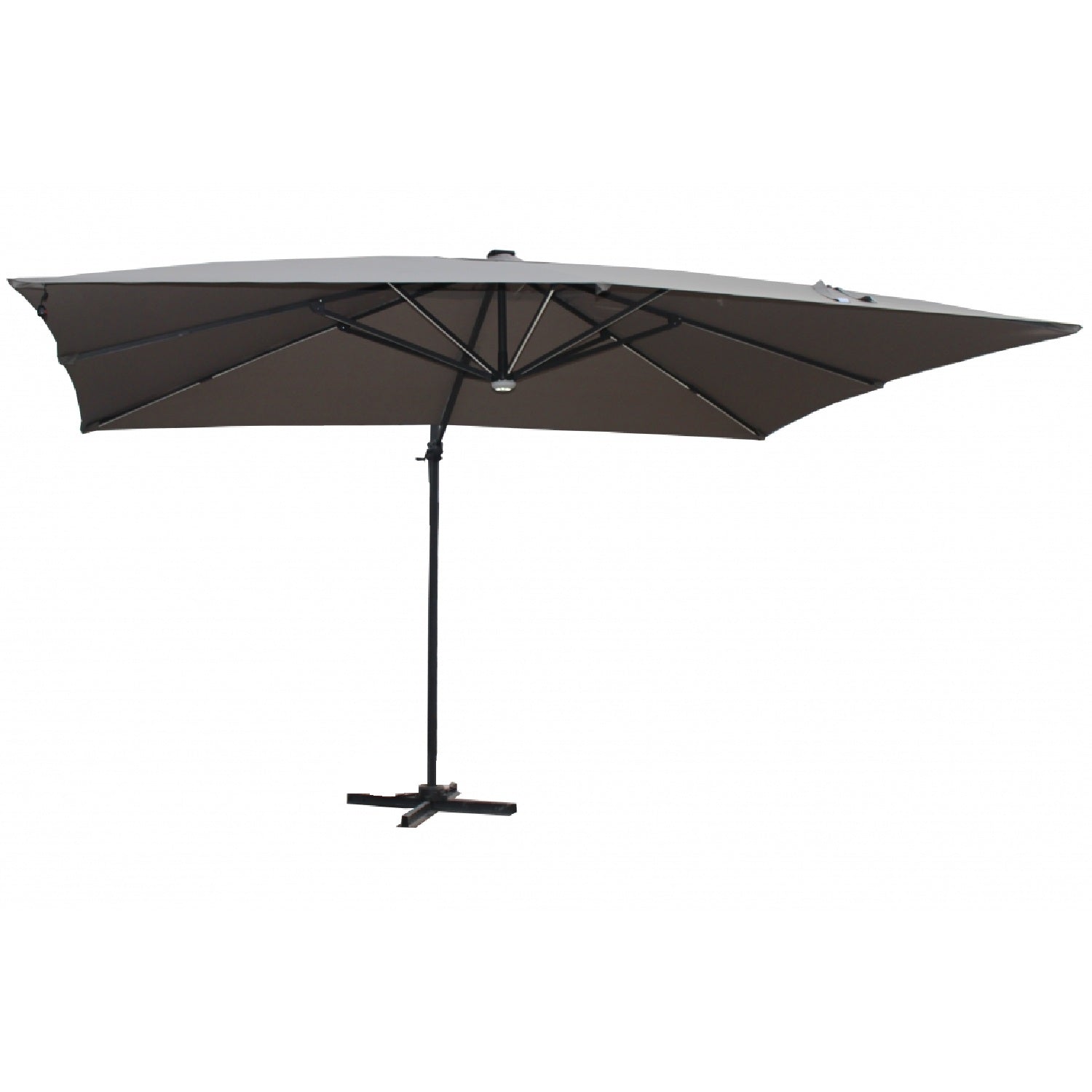 Parasol  gris droit rectangle 3,95 x 2,95 m rotatif à 360 led VELORA