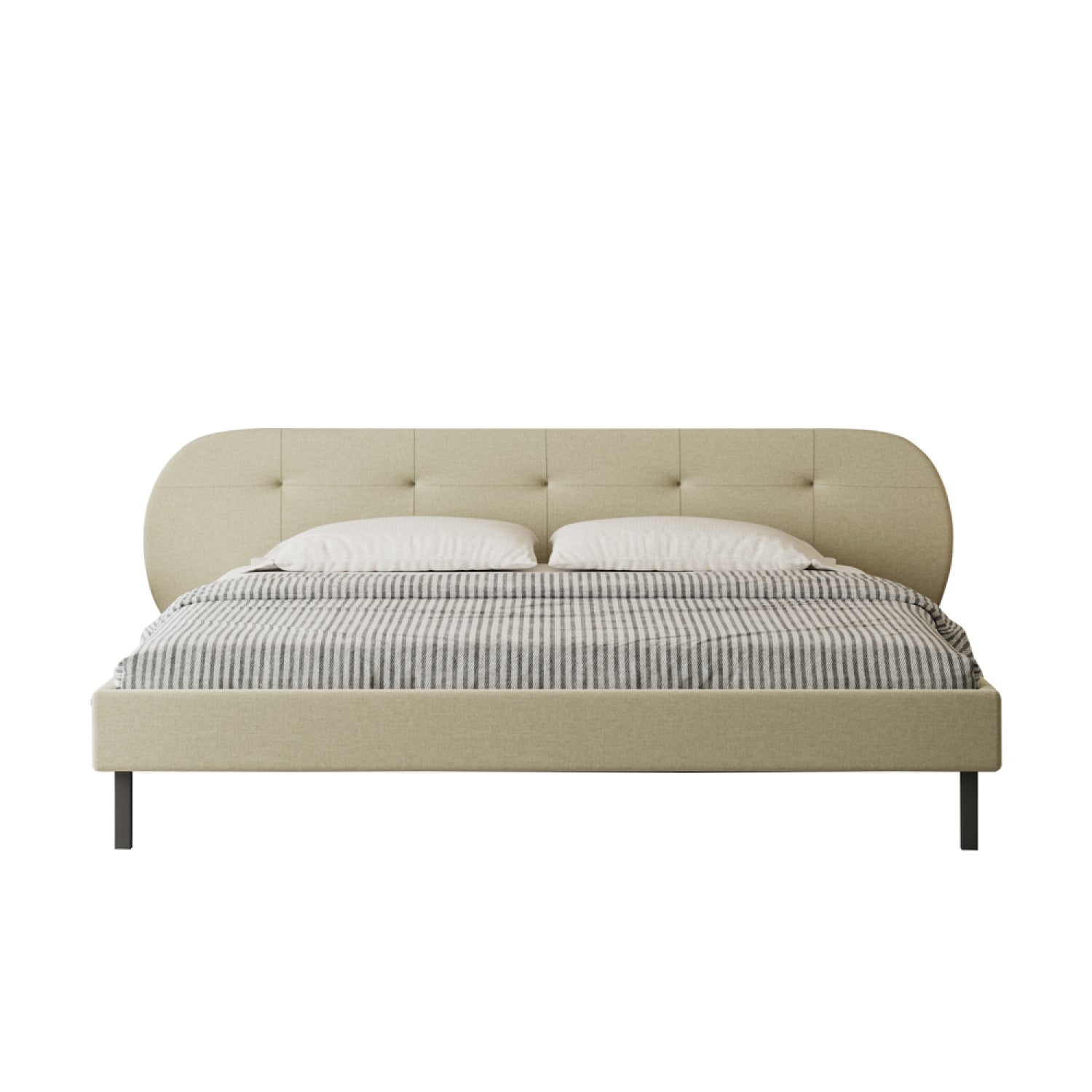 Lit capitonné 140x190cm beige avec tête de lit et sommier SAVANE