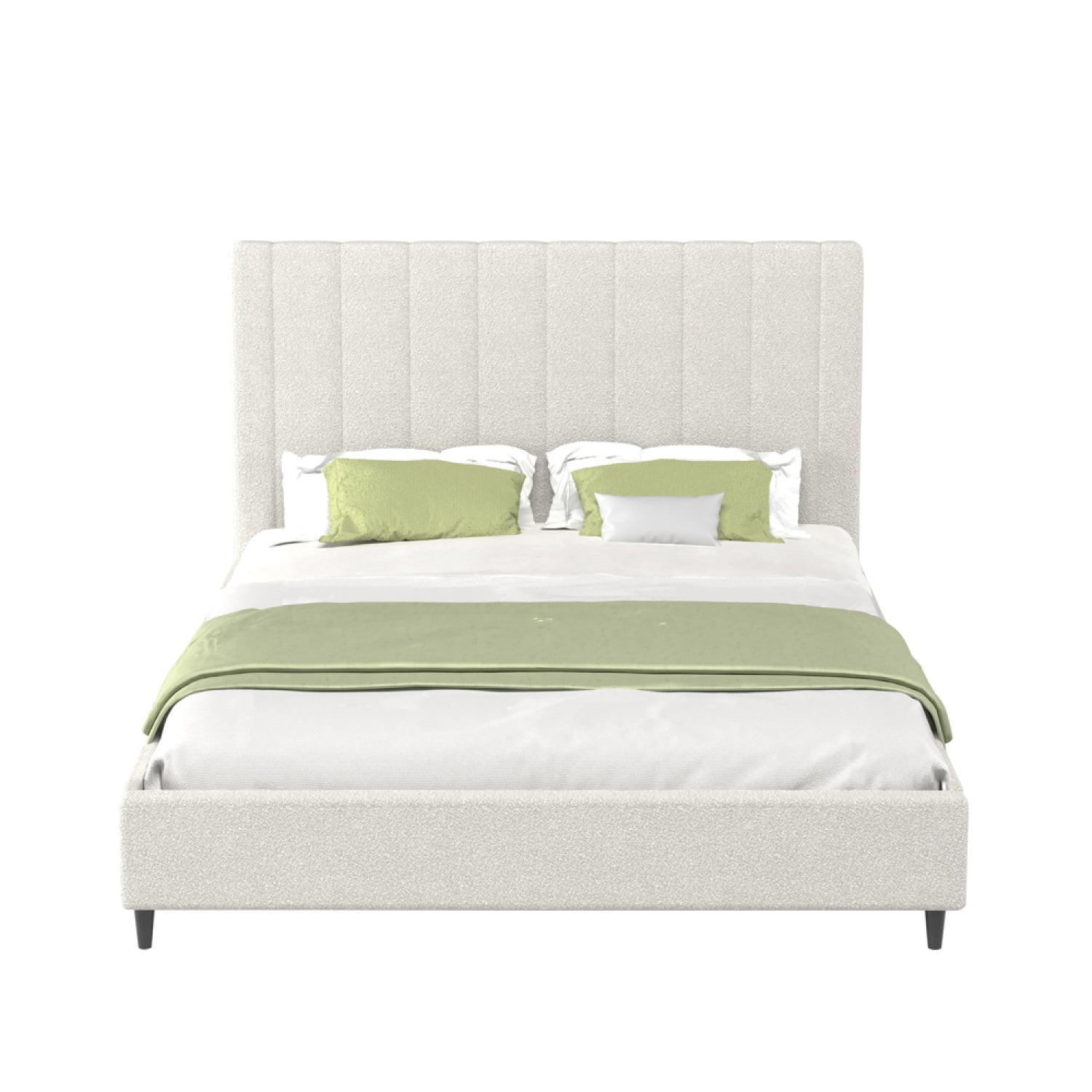 Lit bouclette 160x200cm beige avec tête de lit et sommier DAKOTA