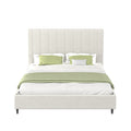 Lit bouclette 160x200cm beige avec tête de lit et sommier COLLIOURE