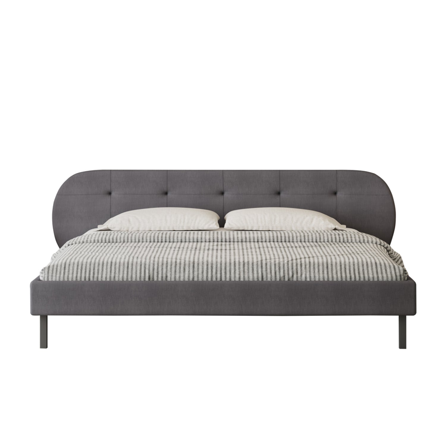 Lit capitonné 160x200cm gris avec tête de lit et sommier RENO