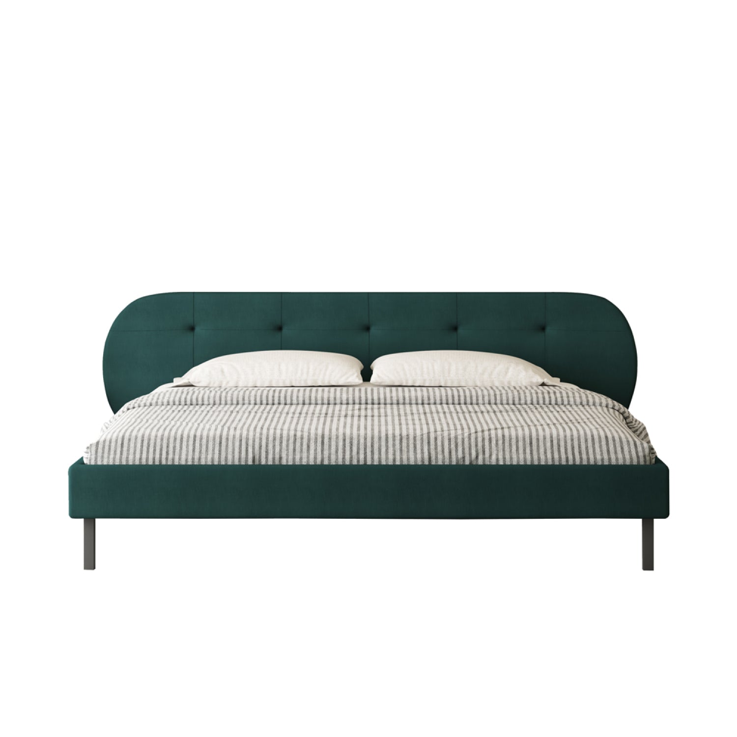 Lit capitonné 160x200cm vert avec tête de lit et sommier RENO