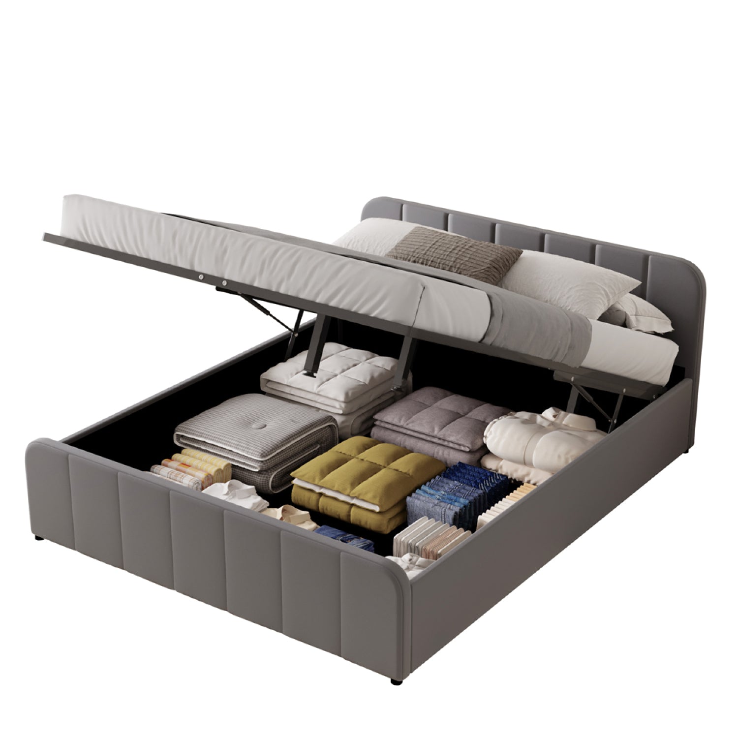 undefined Lit coffre 140x190cm en velours gris