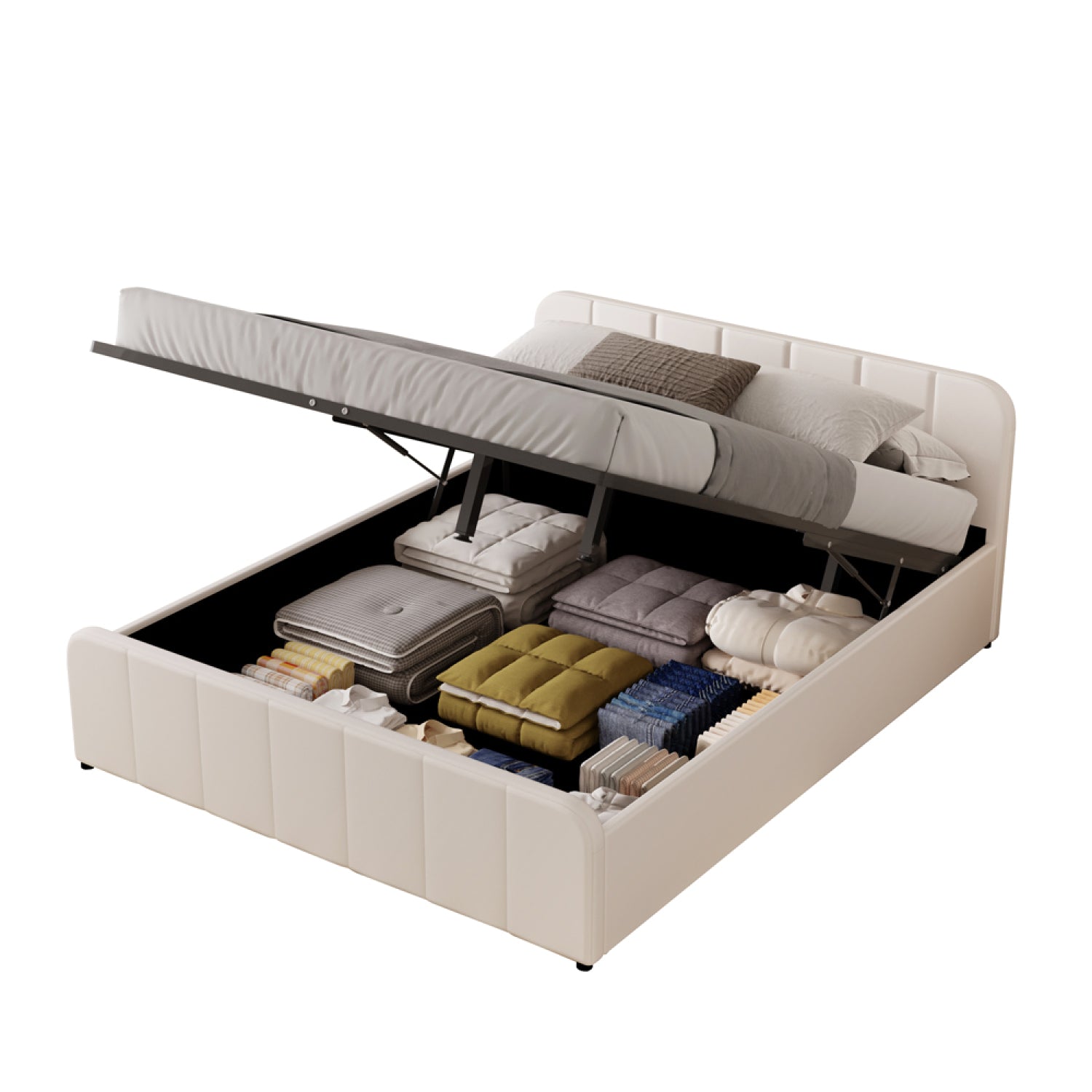 undefined Lit coffre 140x190cm en velours beige