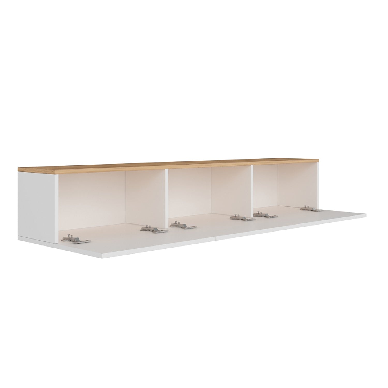 Meuble TV suspendu avec placards 150cm blanc et bois NEVADA
