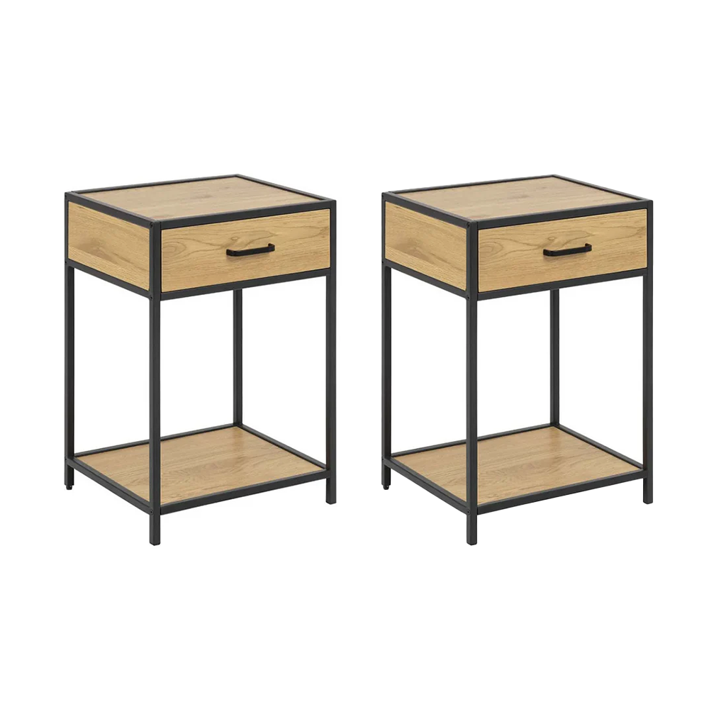 Lot de 2 tables de chevet avec tiroir bois et métal DAKAR