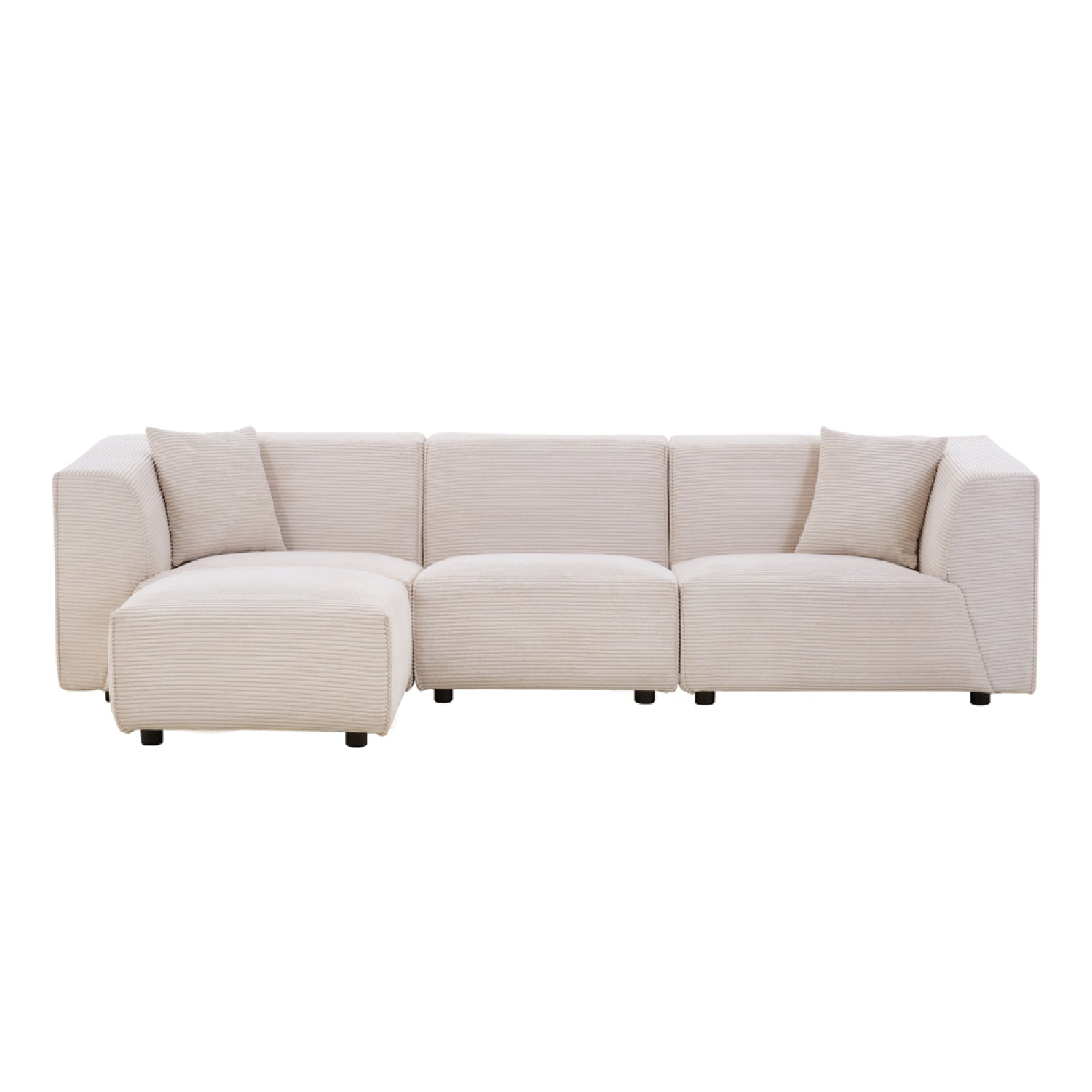 Canapé 3 places + 1 pouf modulable velours côtelé beige CALMA