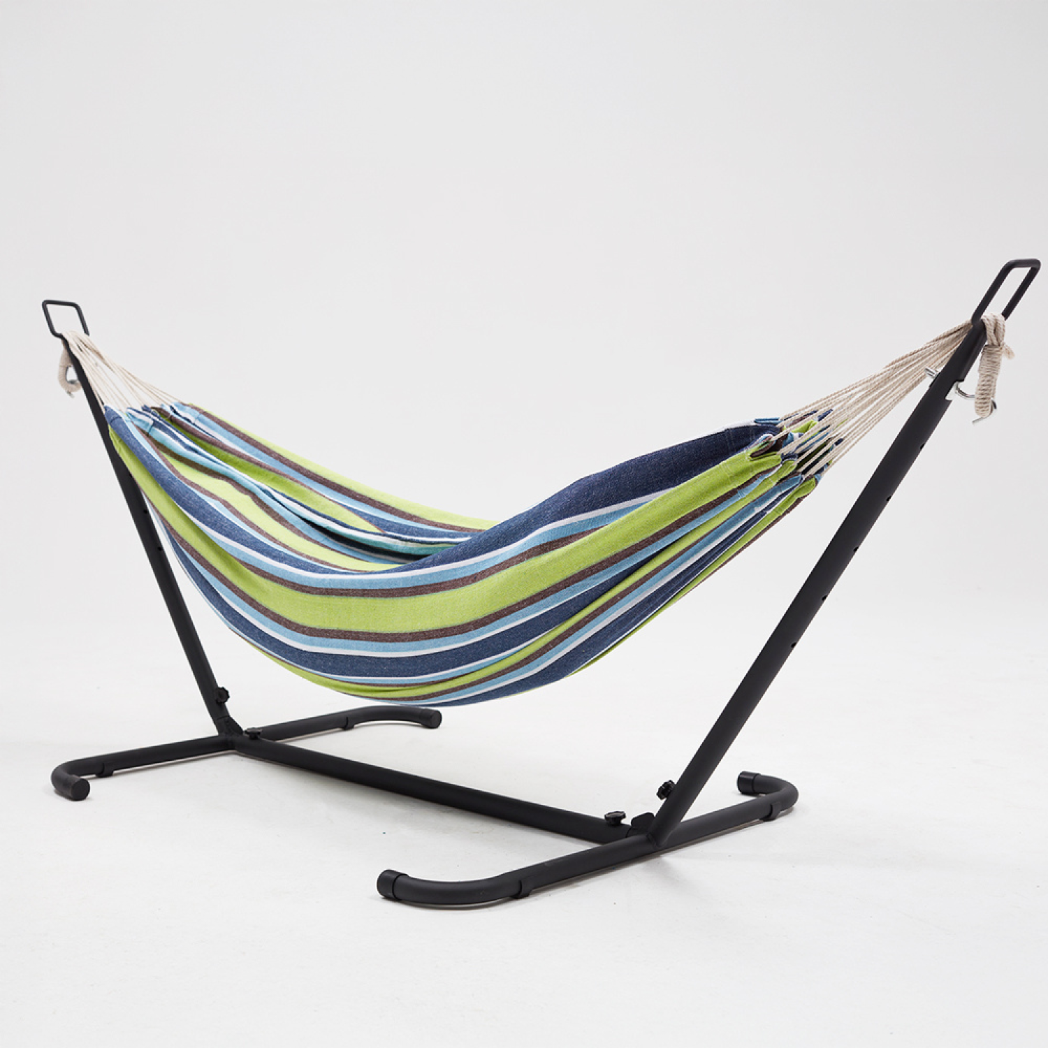 Hamac sur pied 2,6 m avec toile en polyester bleu et vert SAGUEDO