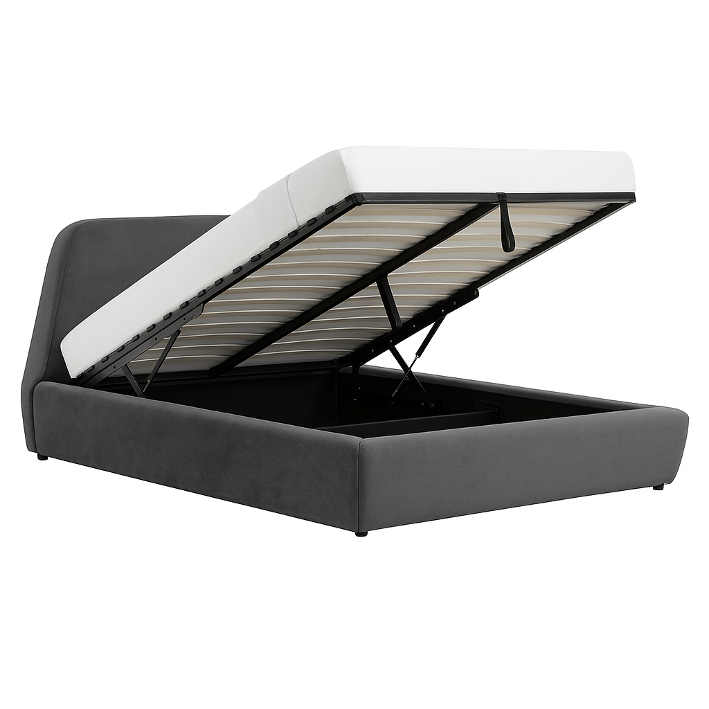Lit coffre - 140x190 cm - Velours gris JOVENO