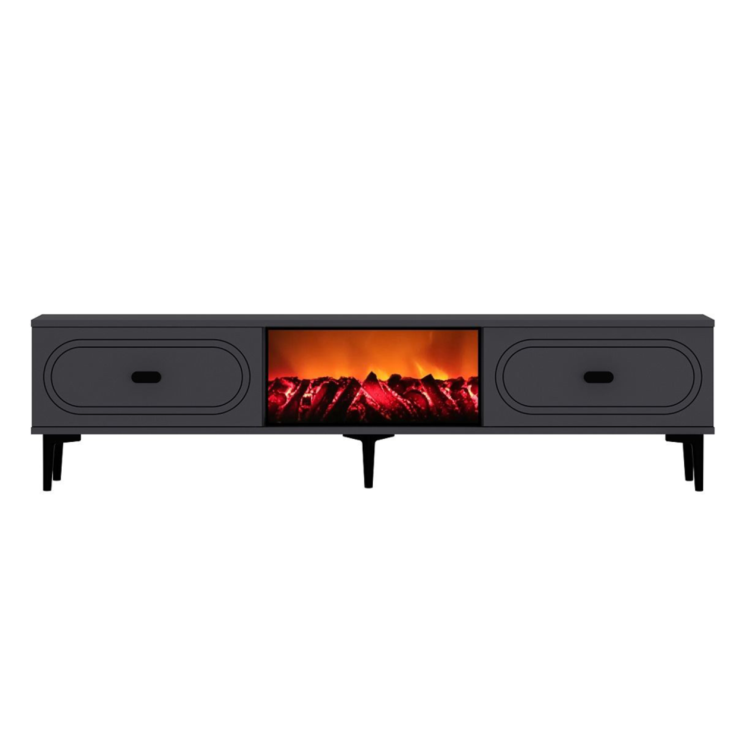 Meuble TV avec cheminée LED 150cm gris anthracite et noir CRAWLEY
