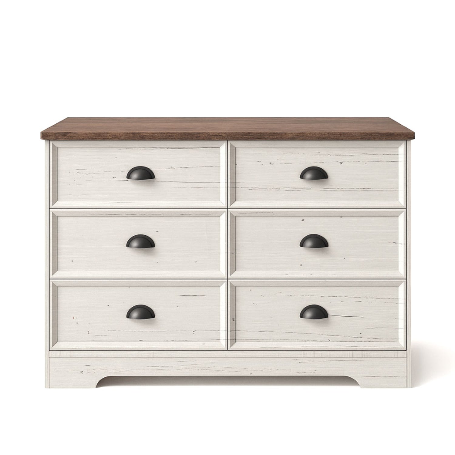 Commode 6 tiroirs blanc et bois 120cm YORK