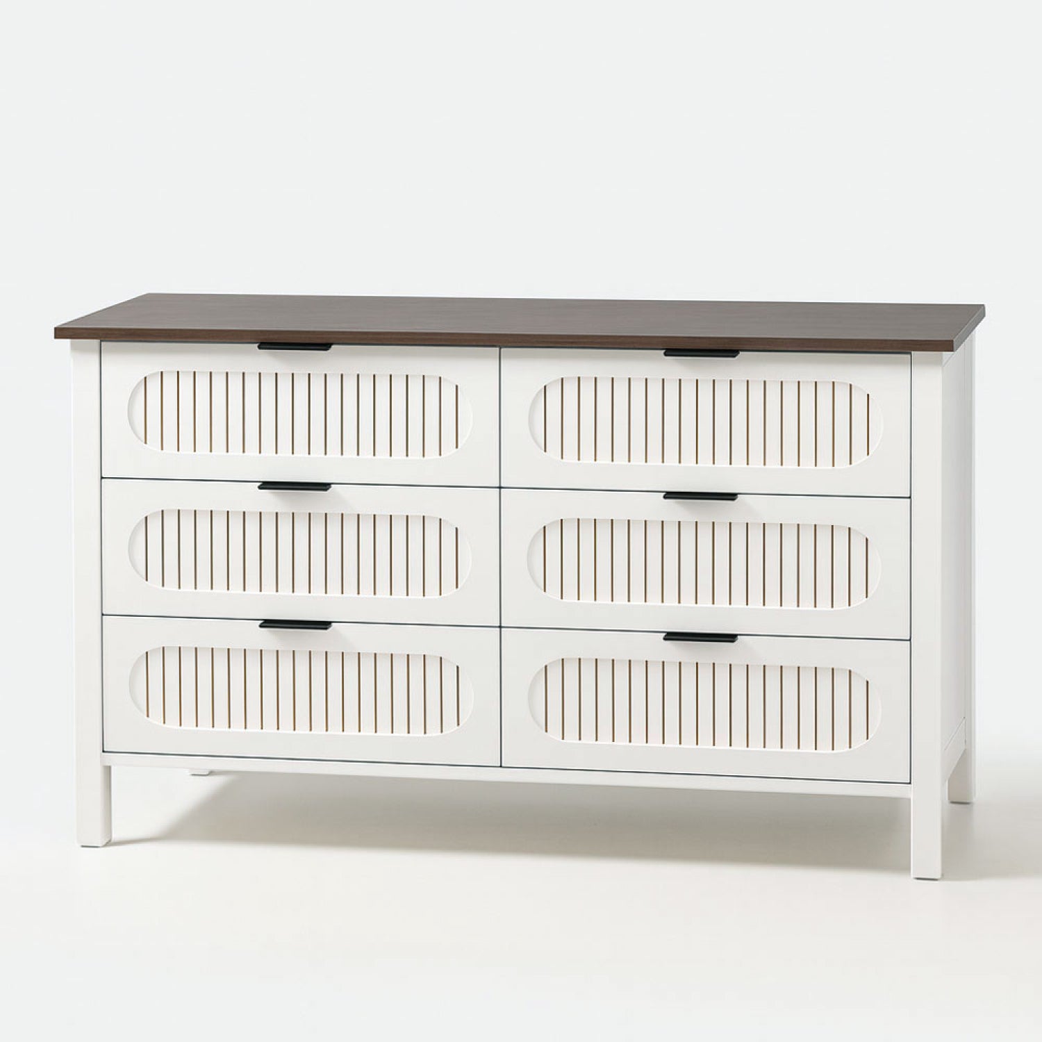 Commode 6 tiroirs blanc rainuré et bois 120cm NORTH