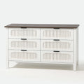 Commode 6 tiroirs blanc rainuré et bois 120cm BELMON