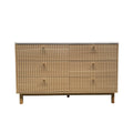 Buffet 6 tiroirs aspect bois rainuré et blanc 120cm MIRANDELA