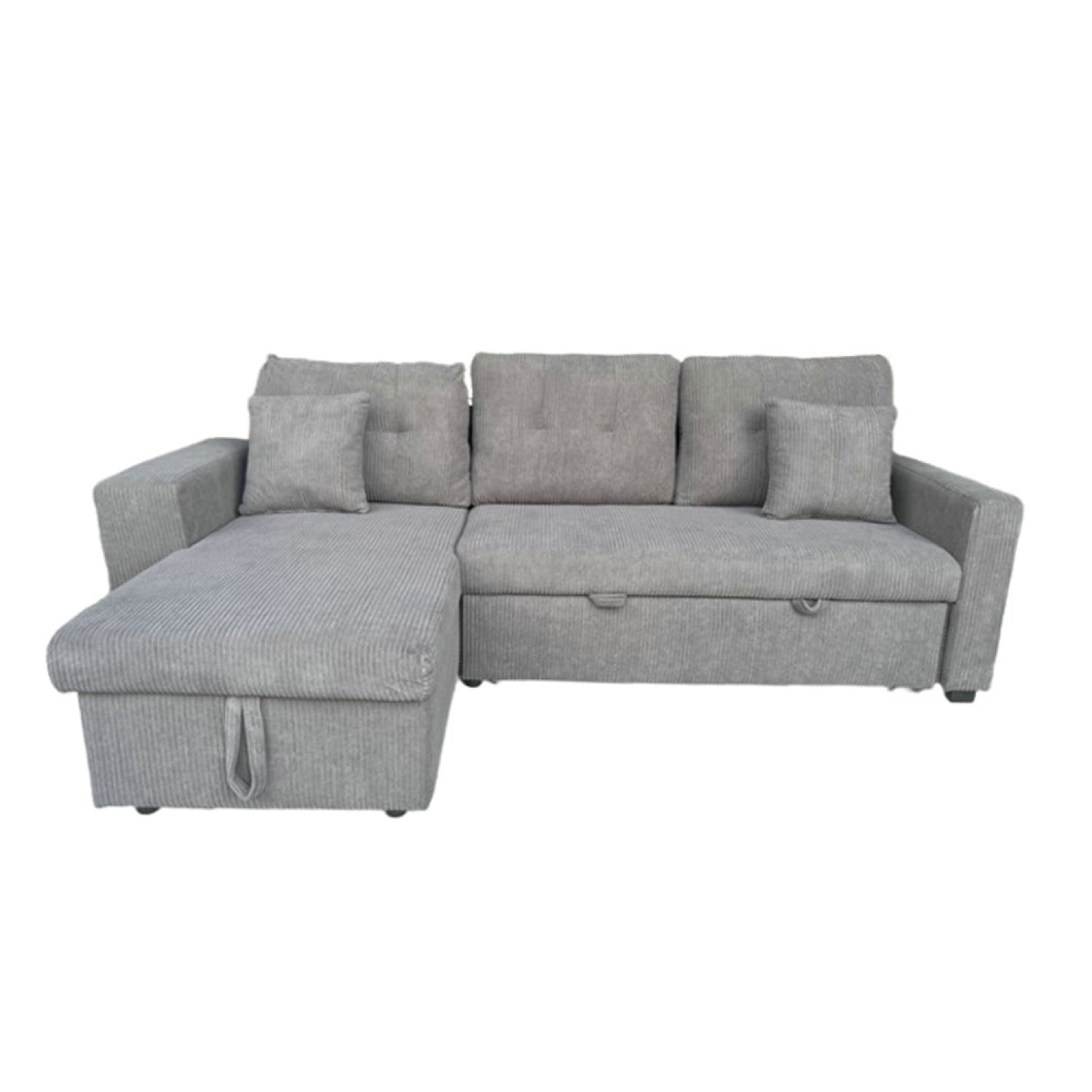 undefined Canapé d'angle convertible 4 places avec coffre en velours côtelé gris