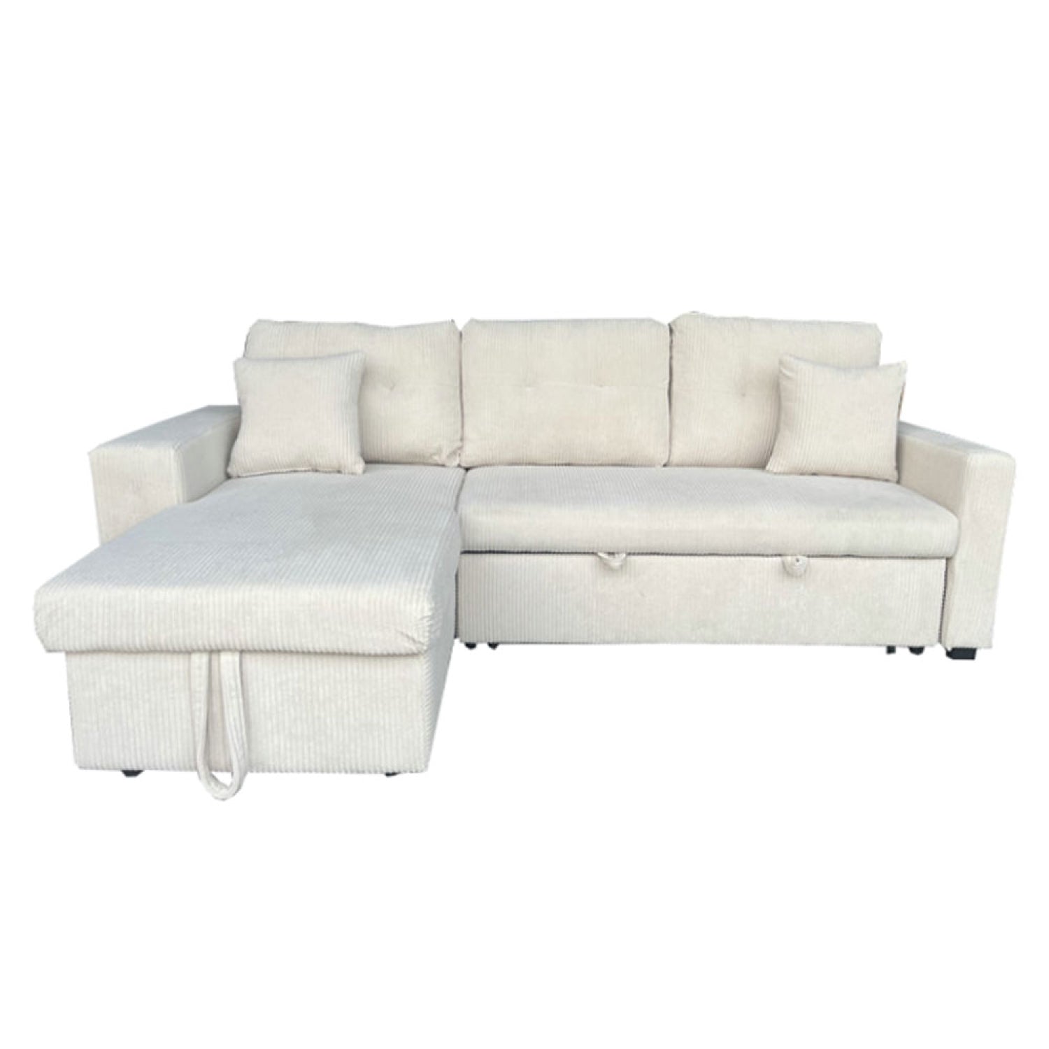 undefined Canapé d'angle convertible 4 places avec coffre en velours côtelé beige