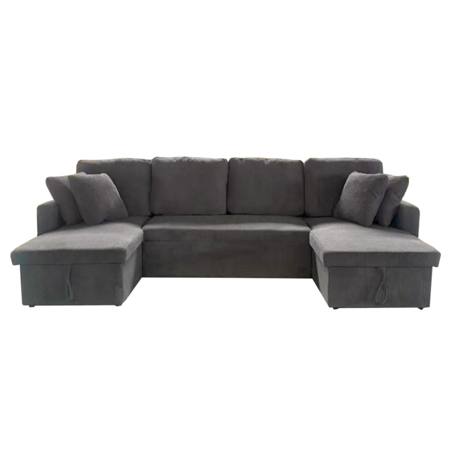 undefined Canapé panoramique convertible avec coffres 4 places en velours côtelé gris
