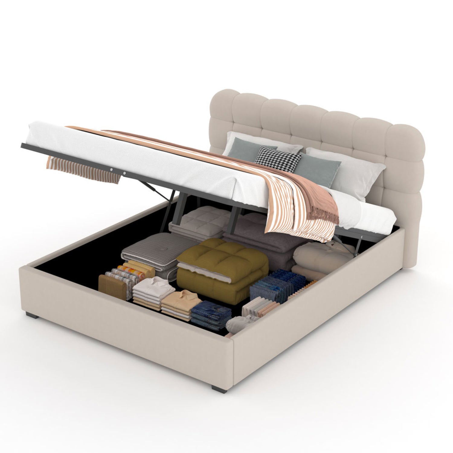 undefined Lit coffre style nuage 140x190cm en velours beige