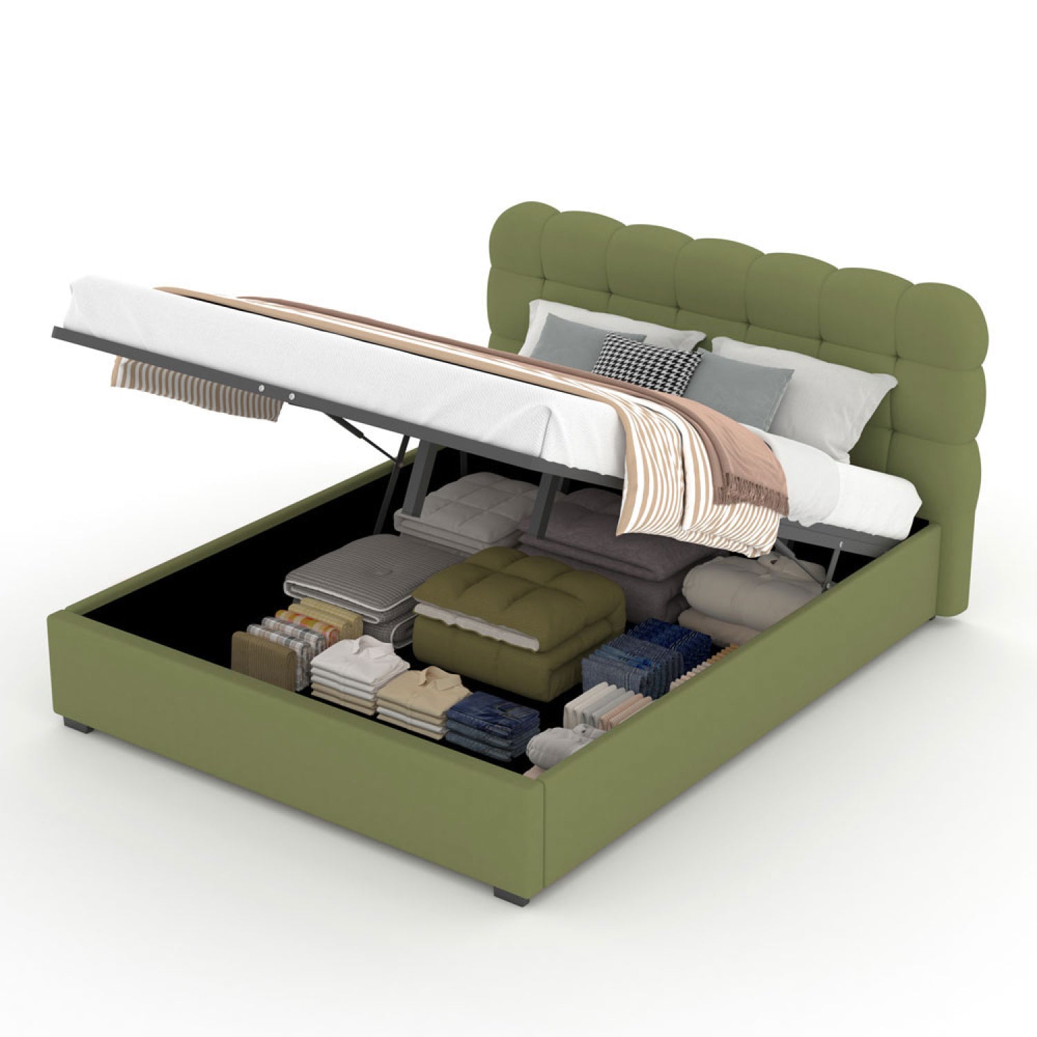 Lit coffre style nuage 140x190cm en velours vert JUNEAU
