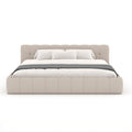 Lit style nuage 140x190cm en velours beige PRINCETON