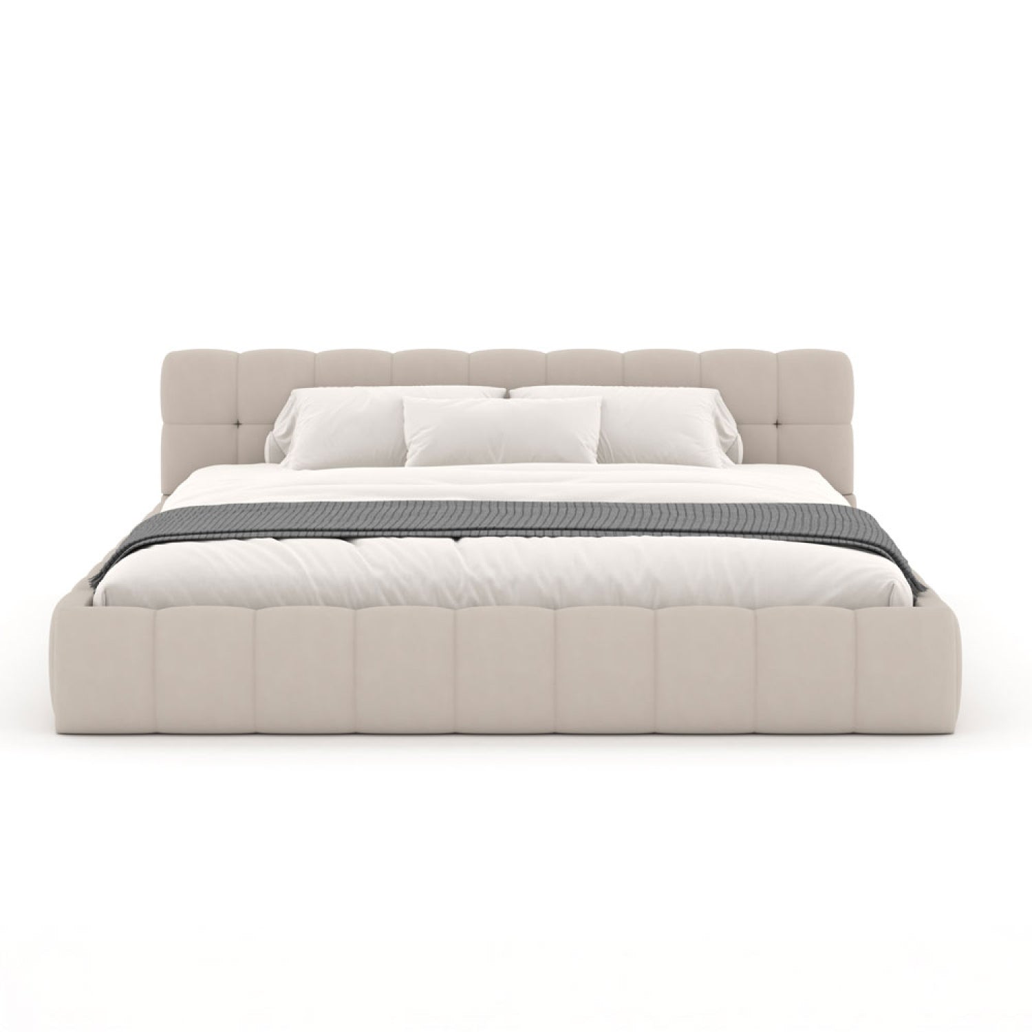Lit style nuage 140x190cm en velours beige PRINCETON