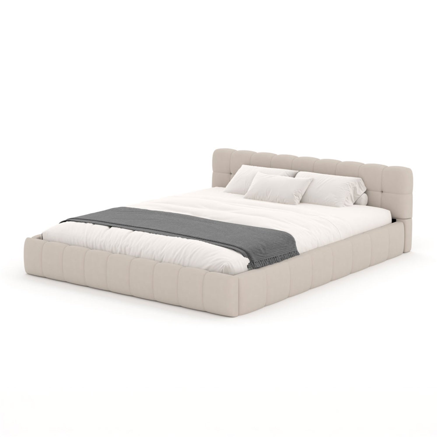 Lit style nuage 160x200cm en velours beige IQUIQUE