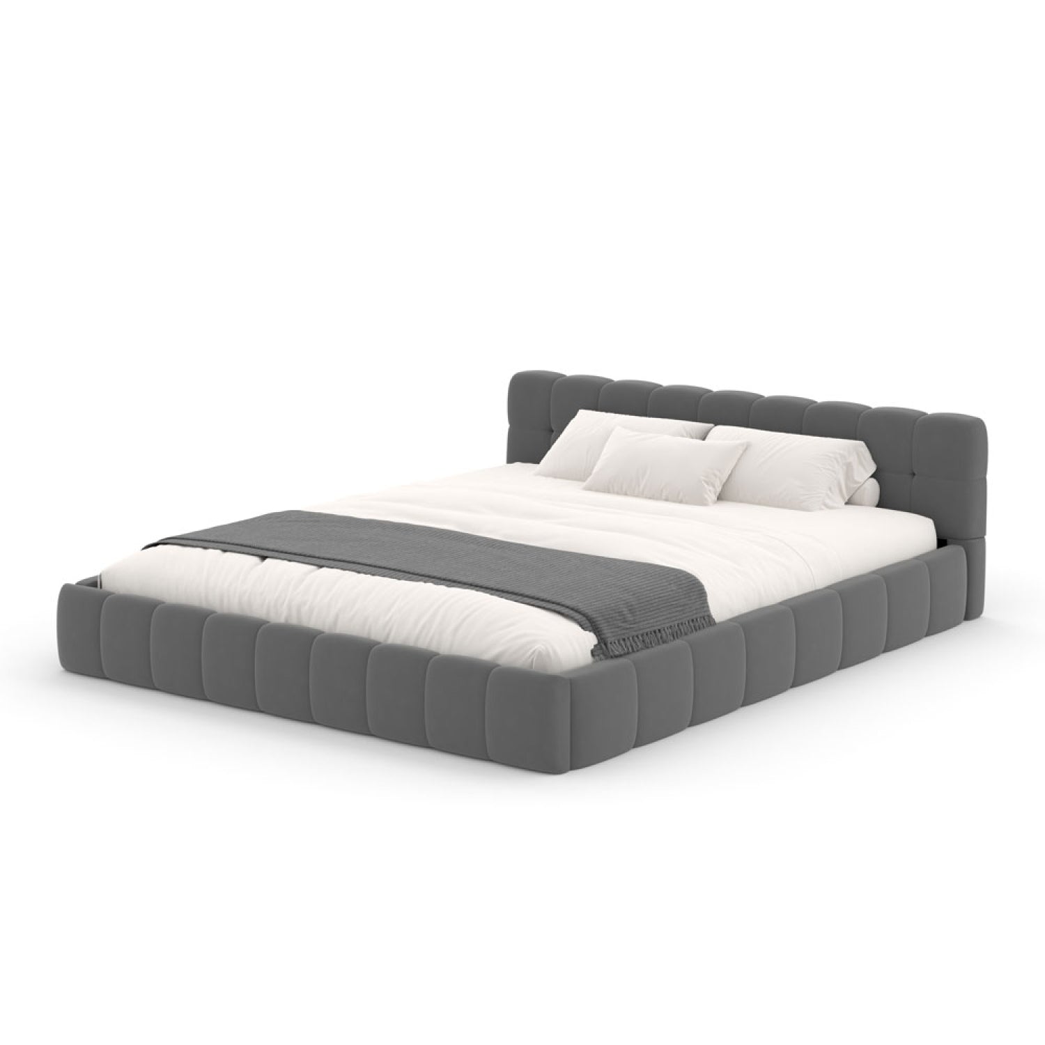 Lit style nuage 160x200cm en velours gris IQUIQUE